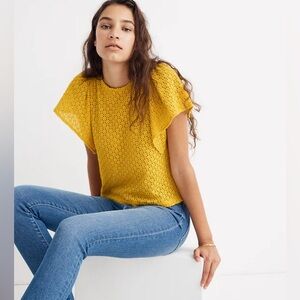 Madewell NWT Texture & Thread Eyelet Flutter-Sleeve Top Small